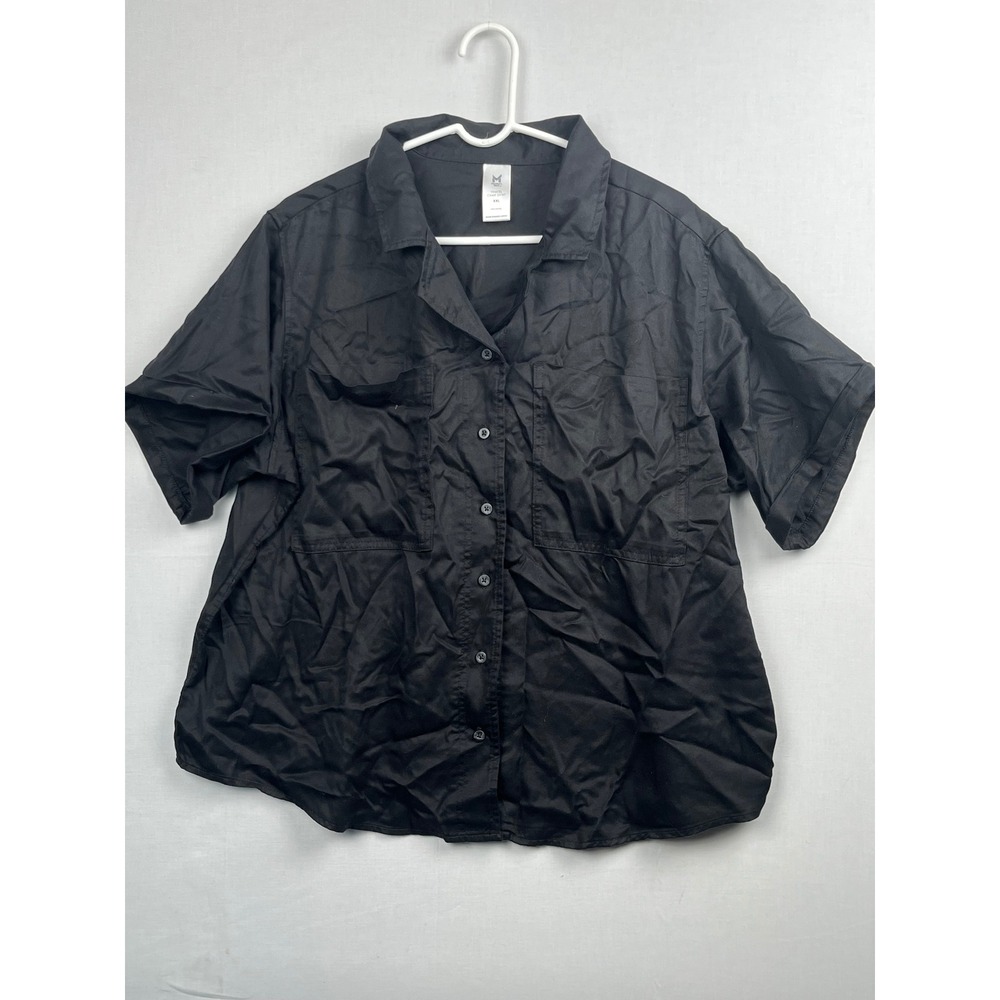 Member's Mark Tencel Camp Shirt Short Sleeve Button Up XXL Black Top